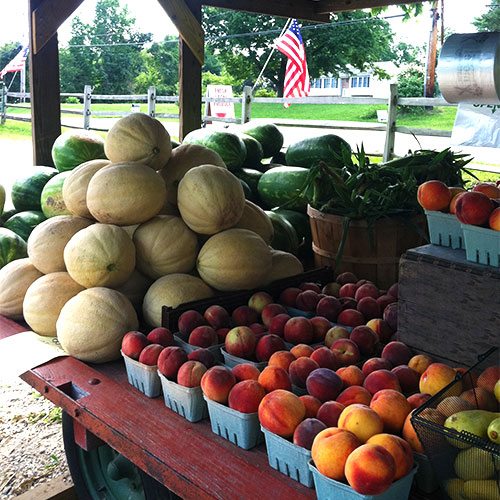 Locally grown vegetables and fresh fruit at the farm market, Queen Anne Farm in Mitchellville, Maryland, south of Bowie and Baltimore.